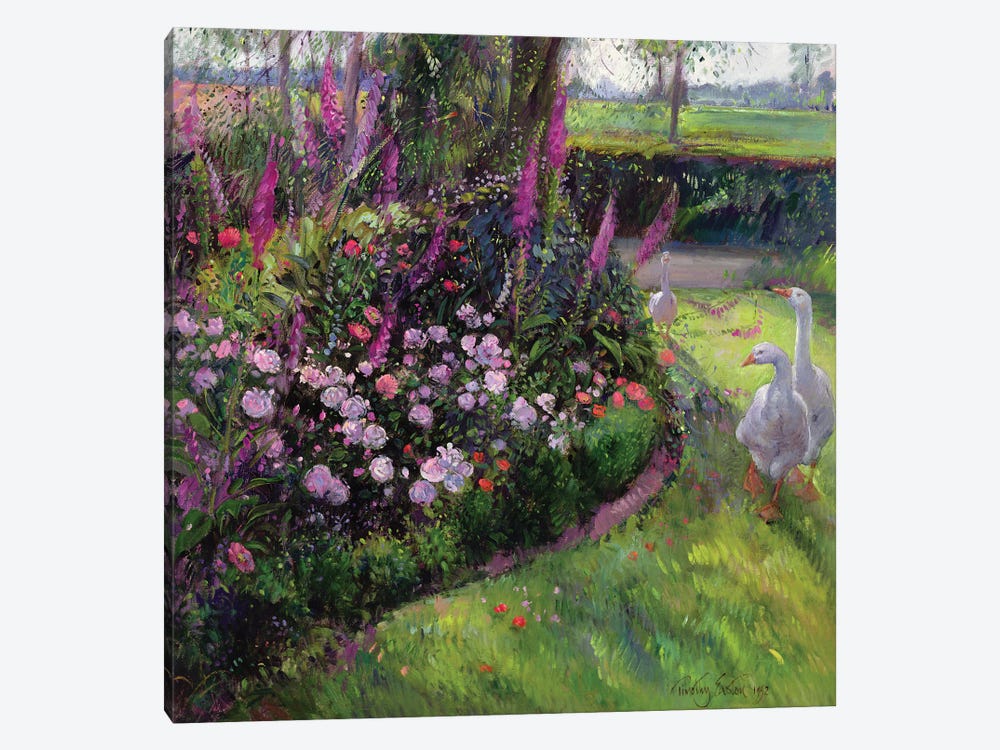 Rose Bed And Geese, 1992 by Timothy Easton 1-piece Canvas Print