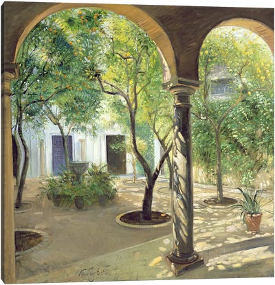 Shaded Courtyard, Vianna Palace, Cordoba Canvas Art Print - Fountain Art