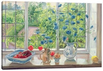 Cornflowers And Kitchen Garden Canvas Art Print - Window Art