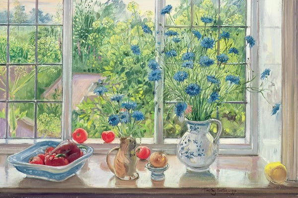 Windows: Cornflowers And Kitchen Garden by Timothy Easton