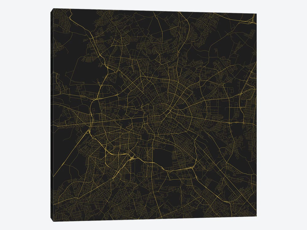 Berlin Urban Roadway Map (Yellow) by Urbanmap 1-piece Canvas Artwork