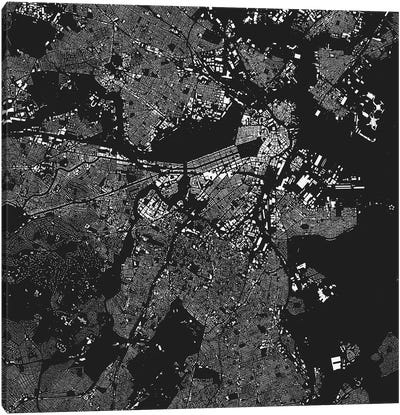 Boston Urban Map (Black) Canvas Art Print - Boston Maps
