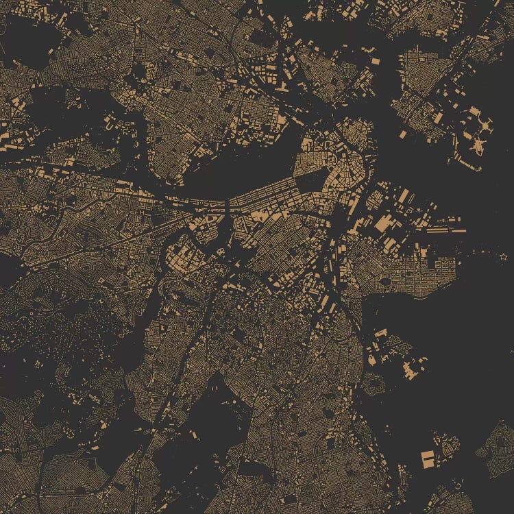 Boston Urban Roadway Map (Yellow) Canvas - Canvas Wall Art | Urbanmap