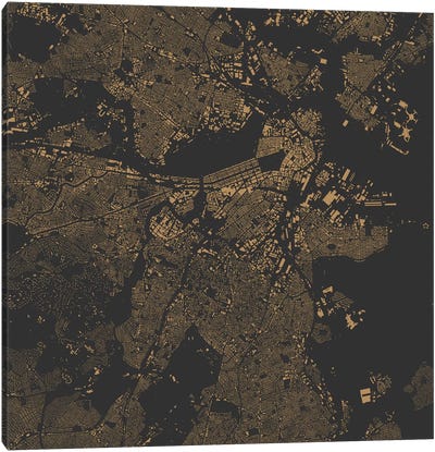 Boston Urban Map (Gold) Canvas Art Print - Massachusetts Art