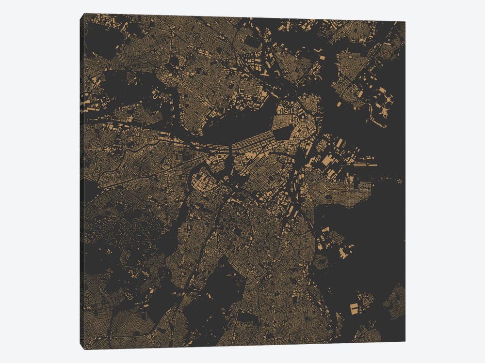Boston Urban Map (Gold) by Urbanmap 1-piece Canvas Art