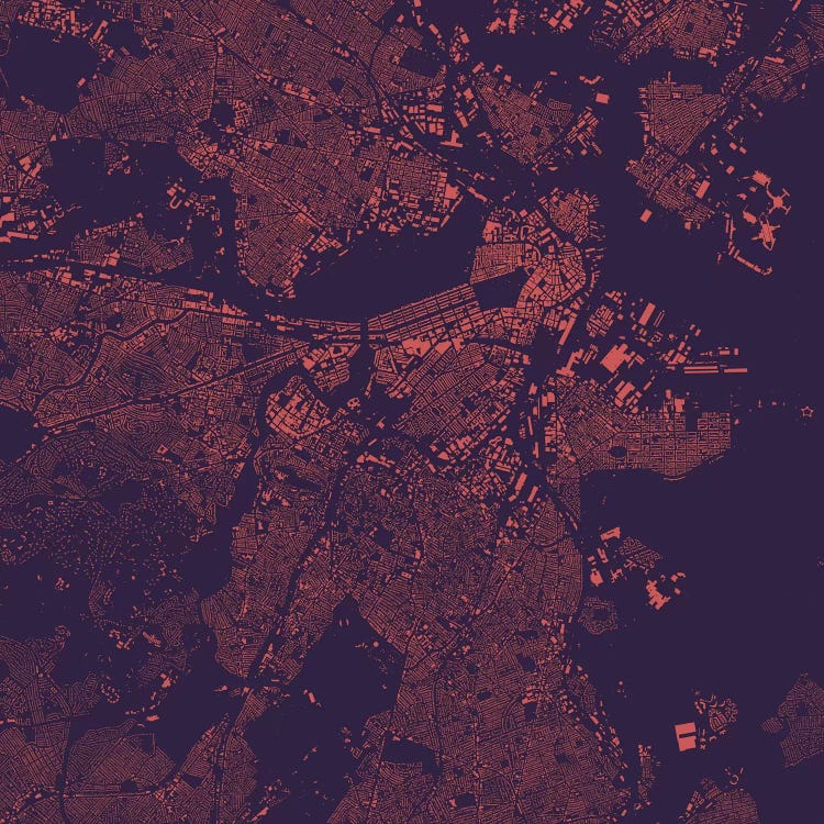 Boston Urban Map (Purple Night)