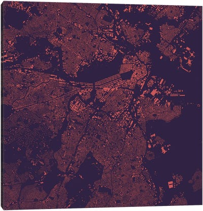 Boston Urban Map (Purple Night) Canvas Art Print - Massachusetts Art