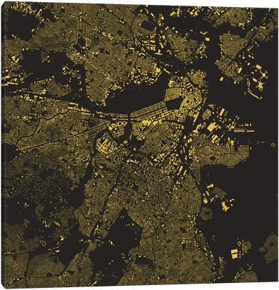 Boston Urban Map (Yellow) Canvas Art Print - Massachusetts Art