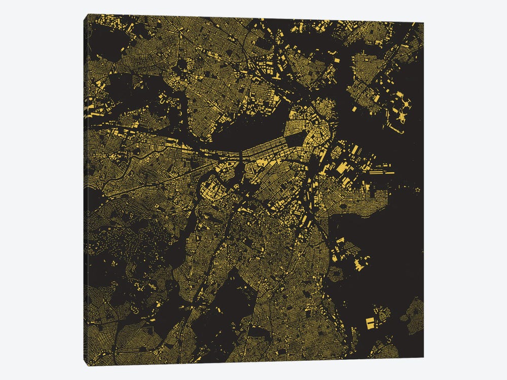 Boston Urban Map (Yellow) by Urbanmap 1-piece Canvas Wall Art