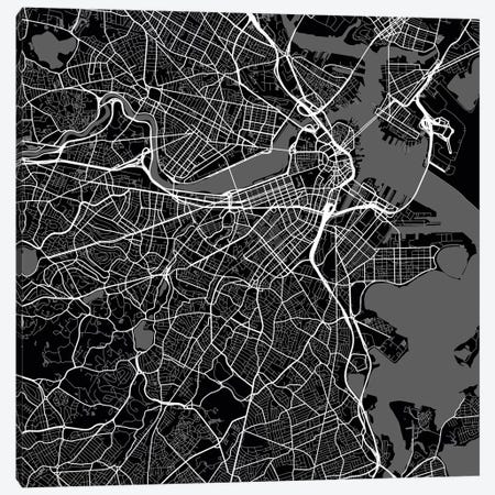 Boston Urban Roadway Map (Black) Canvas Print #ESV118} by Urbanmap Canvas Print