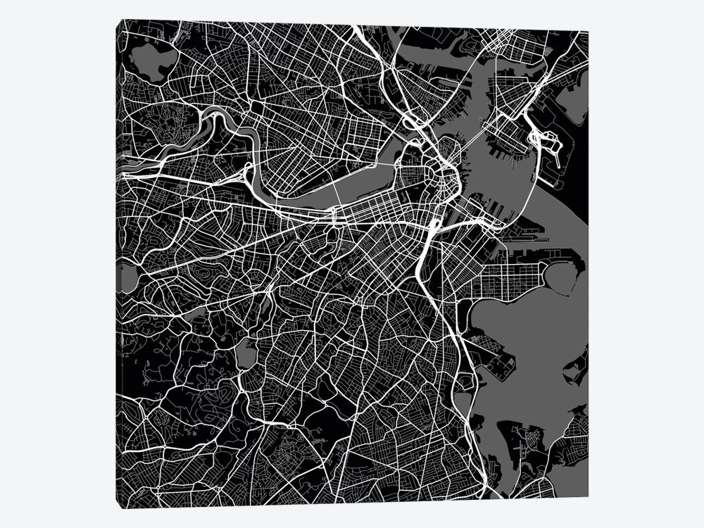 Boston Urban Roadway Map (Black) by Urbanmap 1-piece Art Print