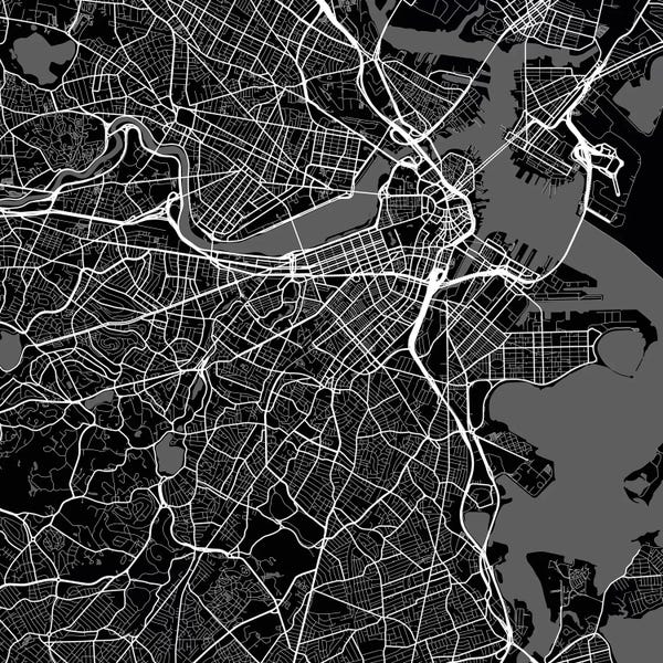 Massachusetts: Boston Urban Roadway Map (Black) by Urbanmap