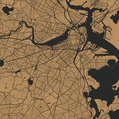 Boston Urban Roadway Map (Gold) by Urbanmap art print