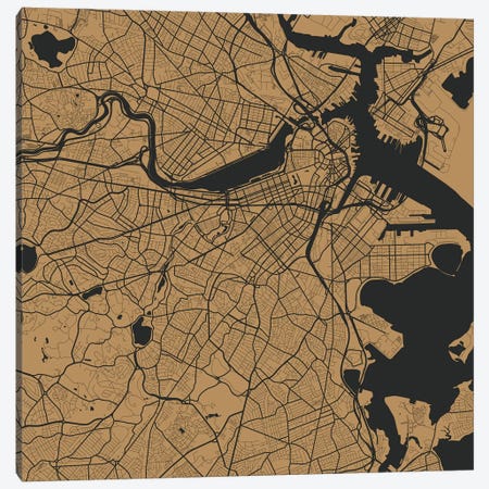Boston Urban Roadway Map (Gold) Canvas Print #ESV120} by Urbanmap Canvas Wall Art
