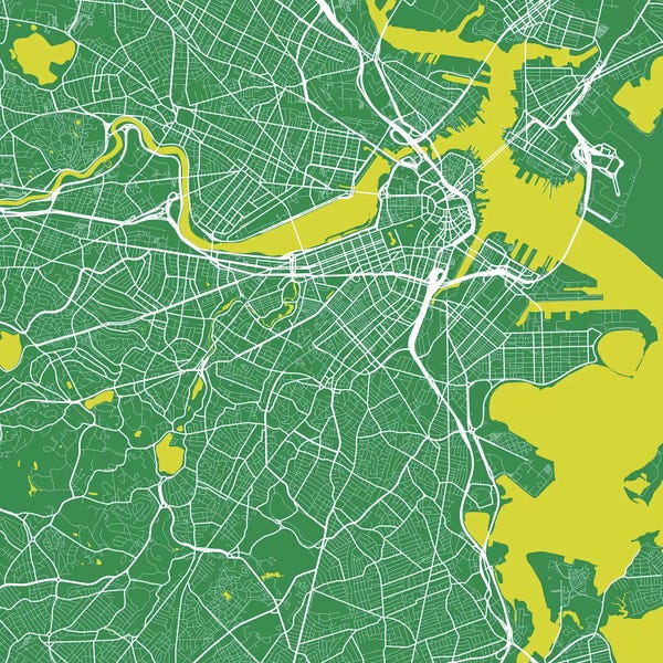 Abstract: Boston Urban Roadway Map (Green) by Urbanmap