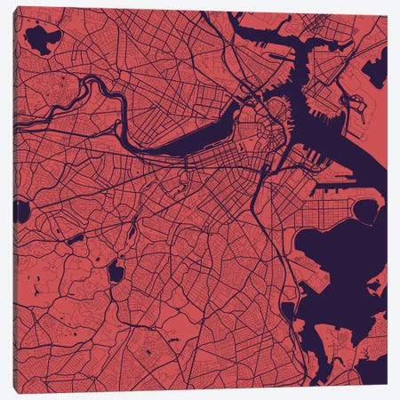 Boston Urban Roadway Map (Purple Night) Canvas Print #ESV123} by Urbanmap Canvas Wall Art