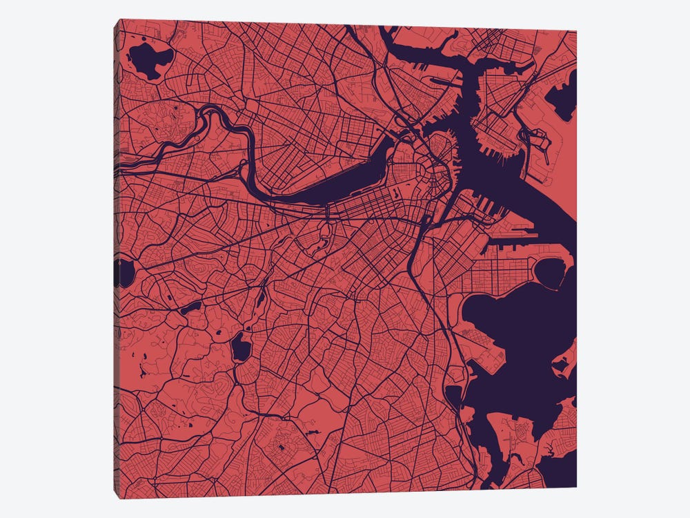 Boston Urban Roadway Map (Purple Night) by Urbanmap 1-piece Canvas Print
