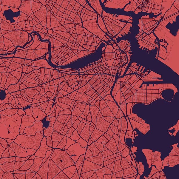 Abstract: Boston Urban Roadway Map (Purple Night) by Urbanmap