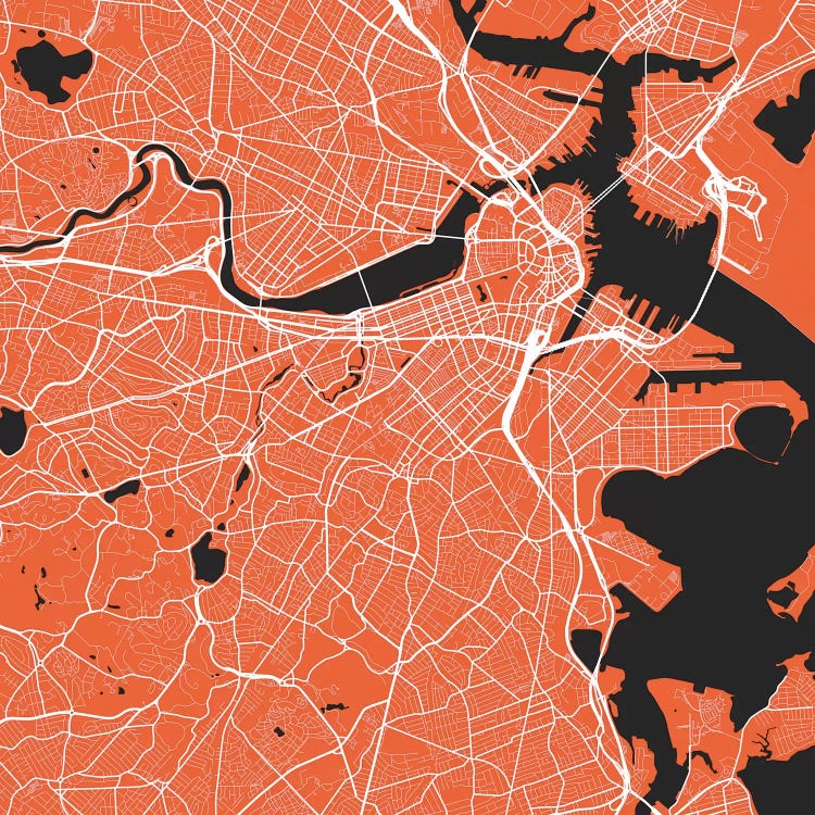 Boston Urban Roadway Map (Red) by Urbanmap wall art