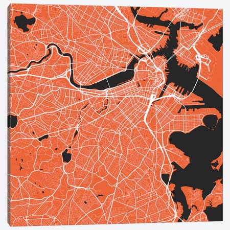 Boston Urban Roadway Map (Red) Canvas Print #ESV124} by Urbanmap Art Print