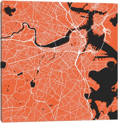 Boston Urban Roadway Map (Red) Canvas Art Print - Urbanmap