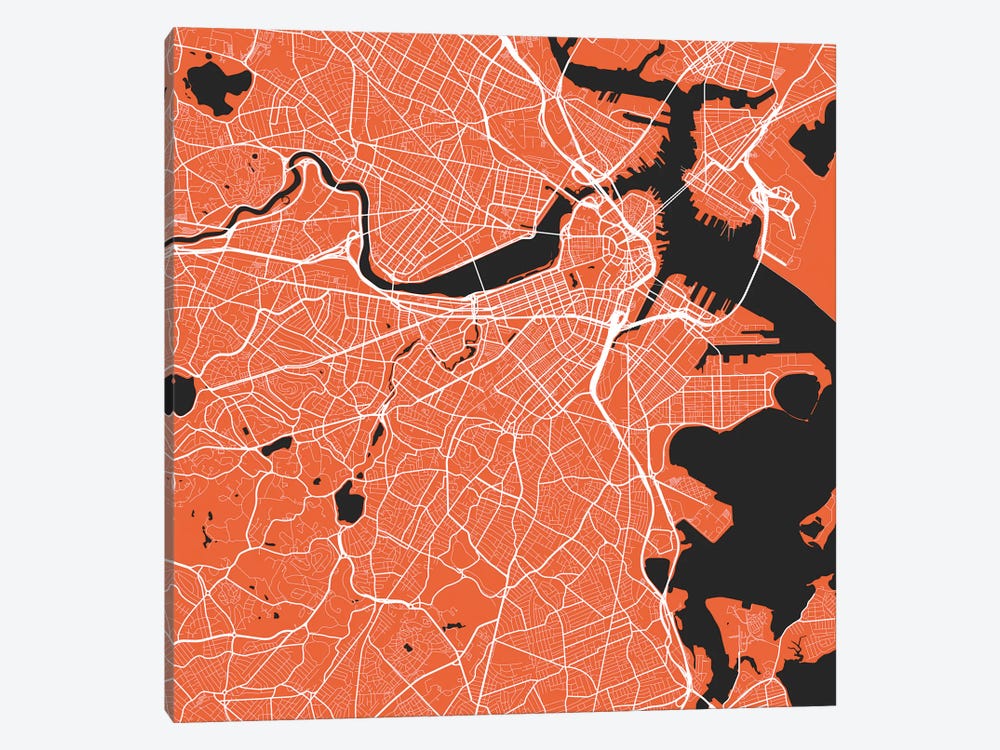 Boston Urban Roadway Map (Red) by Urbanmap 1-piece Canvas Art