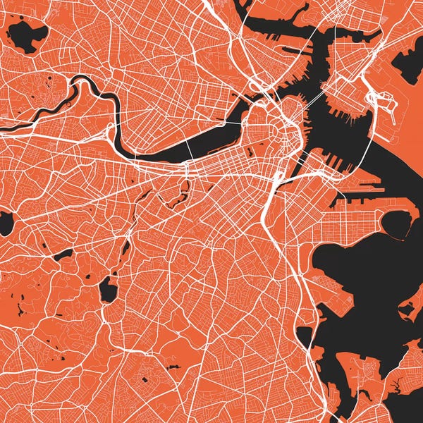 Abstract: Boston Urban Roadway Map (Red) by Urbanmap