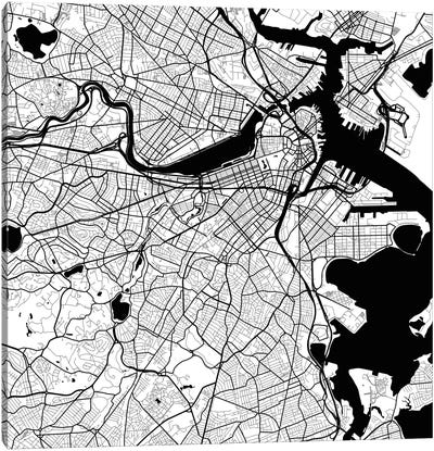 Boston Urban Roadway Map (White) Canvas Art Print - Abstract Maps Art