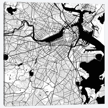 Boston Urban Roadway Map (White) Canvas Print #ESV125} by Urbanmap Canvas Print