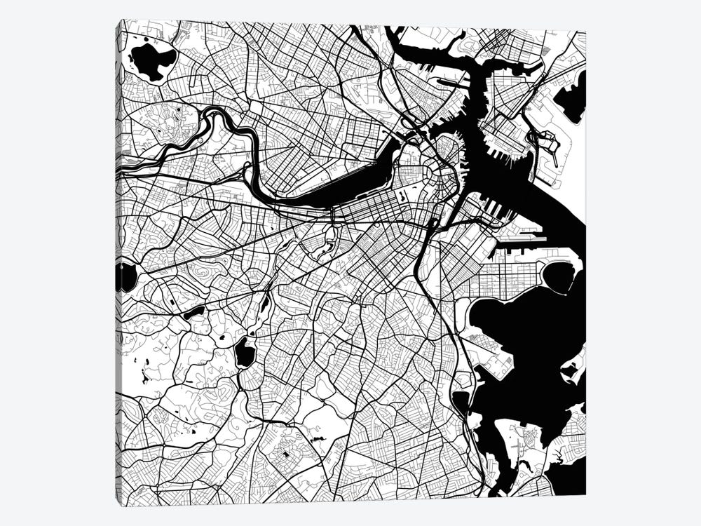Boston Urban Roadway Map (White) by Urbanmap 1-piece Art Print