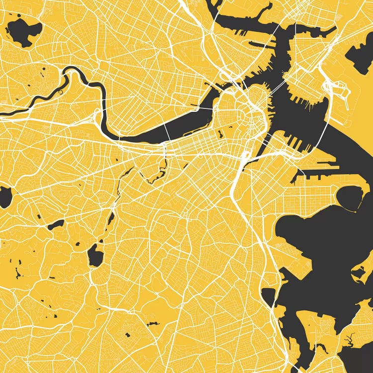 Boston Urban Roadway Map (Yellow) by Urbanmap wall art