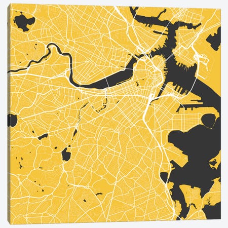 Boston Urban Roadway Map (Yellow) Canvas Print #ESV126} by Urbanmap Canvas Print