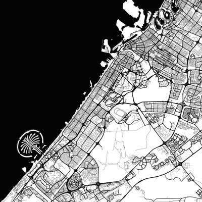 Dubai Urban Map (Black) by Urbanmap art print
