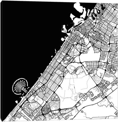 Dubai Urban Map (Black) Canvas Art Print - Industrial Décor