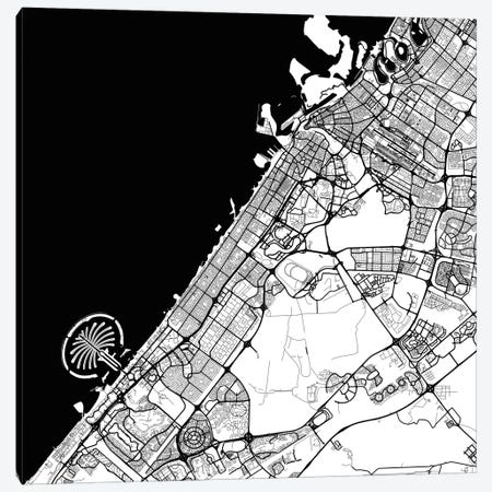 Dubai Urban Map (Black) Canvas Print #ESV127} by Urbanmap Art Print