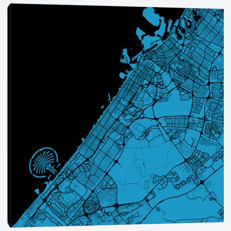 Dubai Urban Map (Blue) Canvas Print #ESV128} by Urbanmap Canvas Artwork