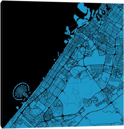 Dubai Urban Map (Blue) Canvas Art Print - United Arab Emirates Art