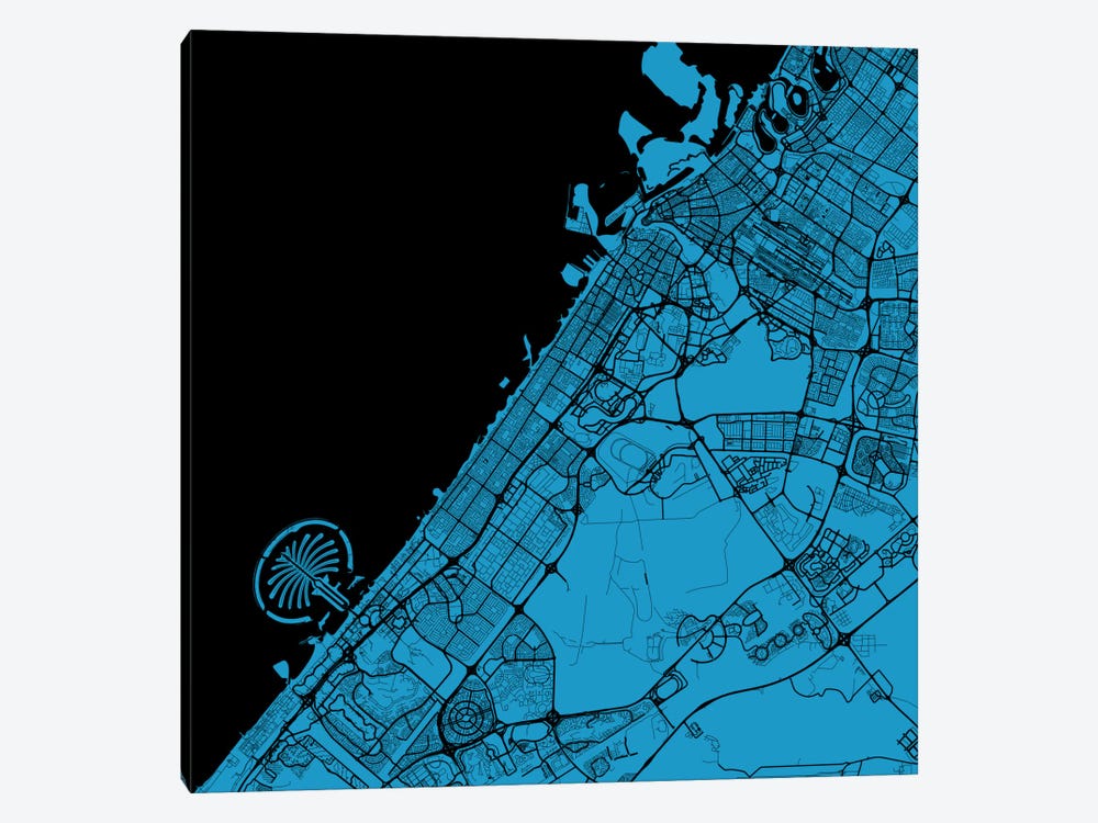 Dubai Urban Map (Blue) 1-piece Canvas Artwork