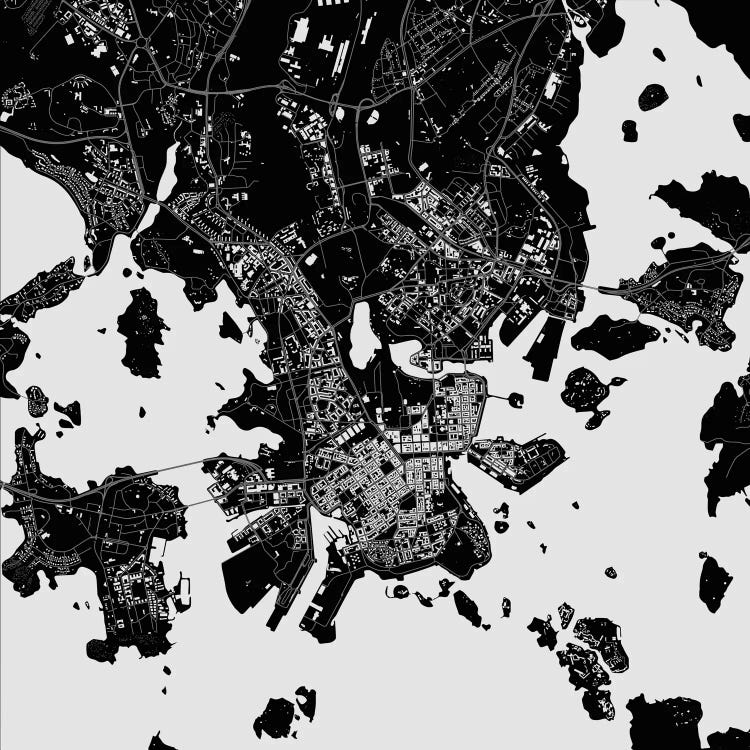 Helsinki Urban Map (Black) by Urbanmap wall art