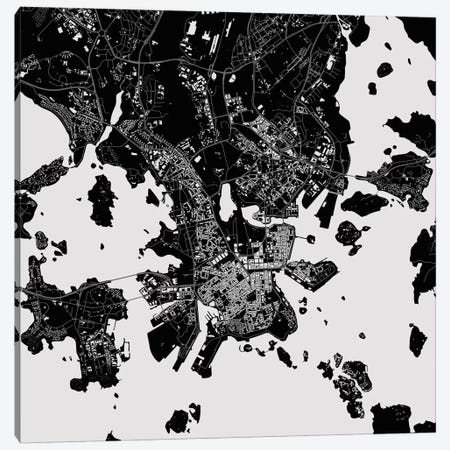 Helsinki Urban Map (Black) Canvas Print #ESV136} by Urbanmap Canvas Art