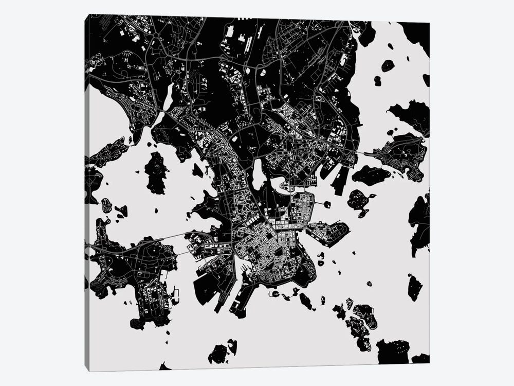Helsinki Urban Map (Black) by Urbanmap 1-piece Canvas Print