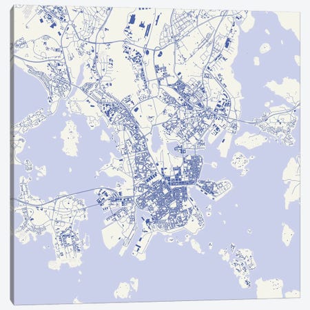 Helsinki Urban Map (Blue) Canvas Print #ESV137} by Urbanmap Canvas Art