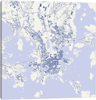 Helsinki Urban Map (Blue) Canvas Art Print - Urbanmap
