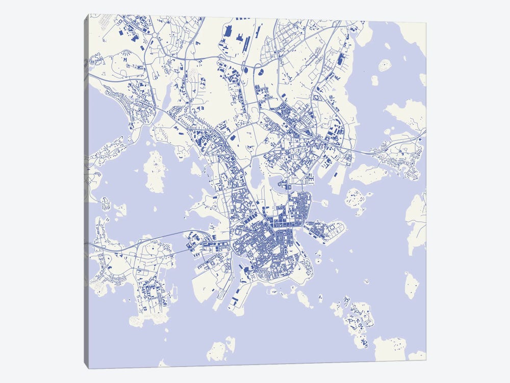Helsinki Urban Map (Blue) by Urbanmap 1-piece Canvas Artwork