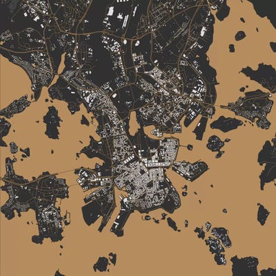 Helsinki Urban Map (Gold) by Urbanmap canvas print