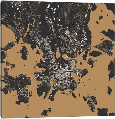 Helsinki Urban Map (Gold) Canvas Art Print - Industrial Décor