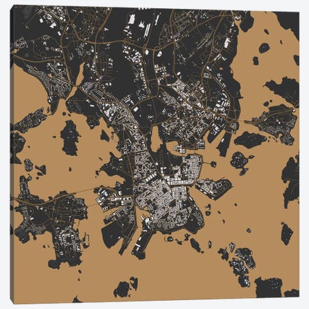 Helsinki Urban Map (Gold) Canvas Print #ESV138} by Urbanmap Canvas Print