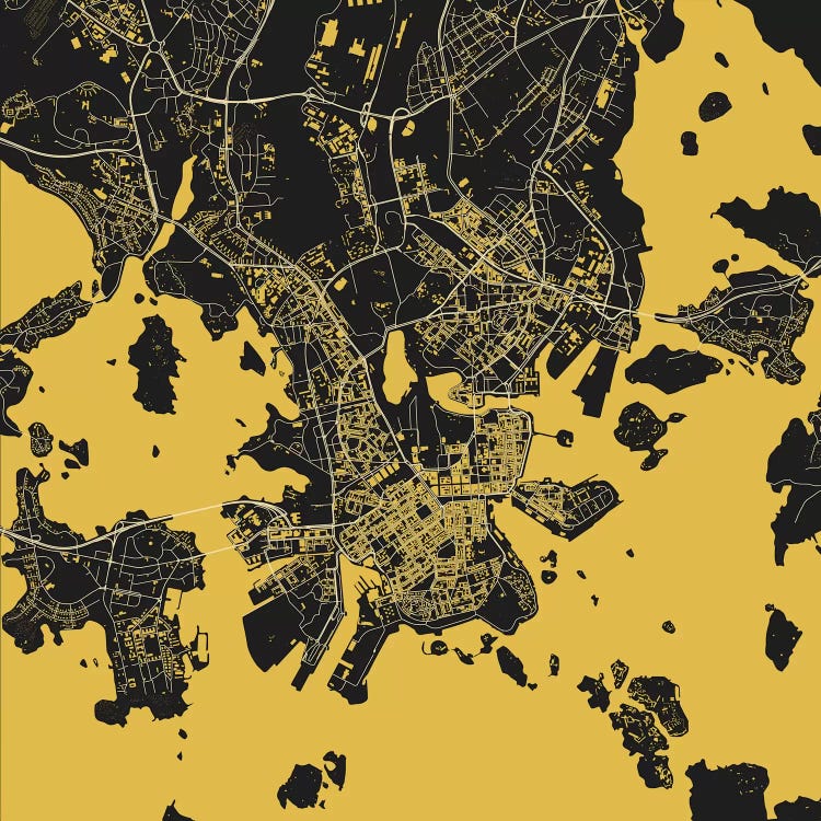 Helsinki Urban Map (Yellow) by Urbanmap wall art