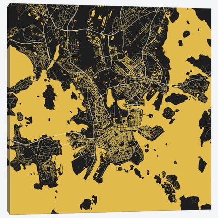 Helsinki Urban Map (Yellow) Canvas Print #ESV144} by Urbanmap Art Print