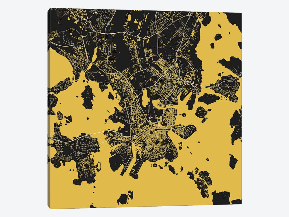 Helsinki Urban Map (Yellow) by Urbanmap 1-piece Canvas Art